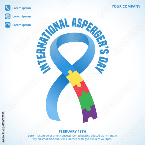 International Asperger's Day background with a ribbon and puzzle