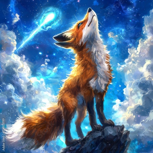 Fox Gazing at the Starry Night Sky. photo