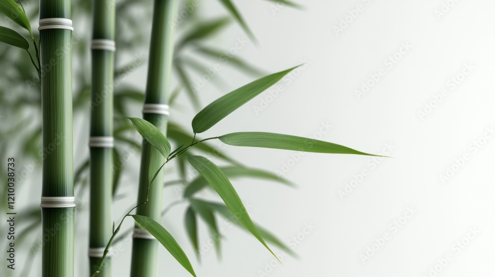 Fototapeta premium Green bamboo stalks leaves minimalist background serenity spa