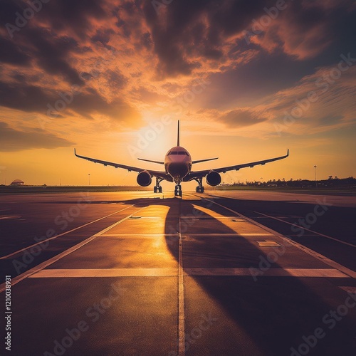 Silhouette of a commercial airliner at take-off