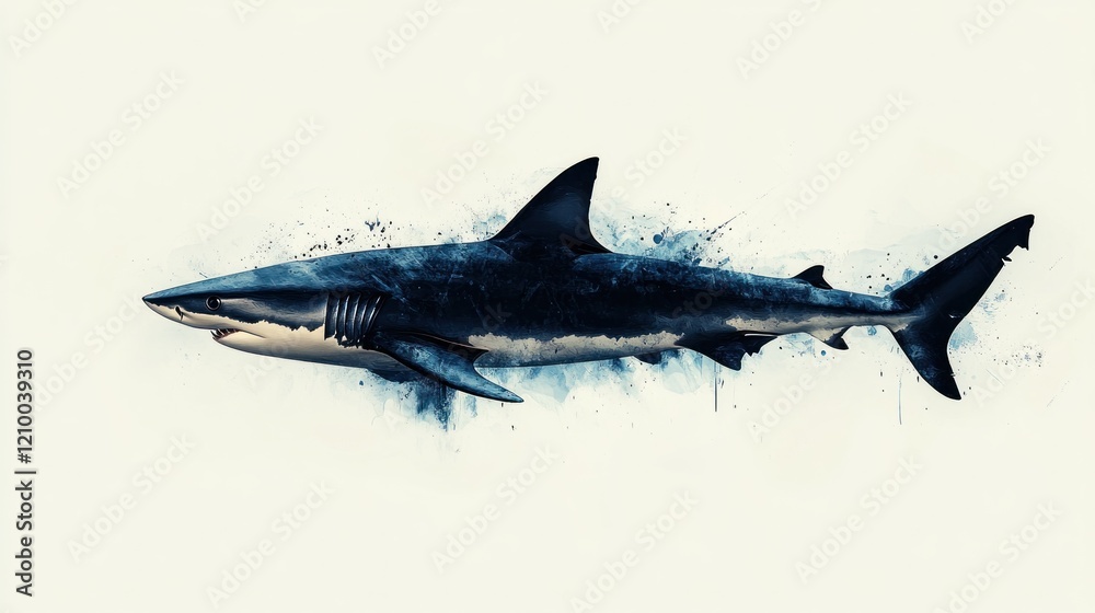 Fototapeta premium Watercolor Shark Ocean Wildlife Art Print