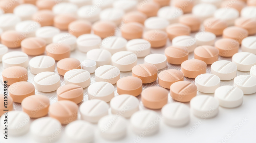 Assorted Capsules and Pills for Healthcare. Scattered pink and white pills on a flat surface. Assorted Capsules and Pills for Healthcare. Scattered pink and white pills on a flat surface.