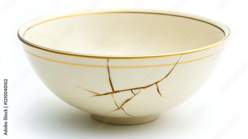 Cracked porcelain bowl, studio shot, white background, damaged tableware Cracked porcelain bowl, studio shot, white background, damaged tableware
