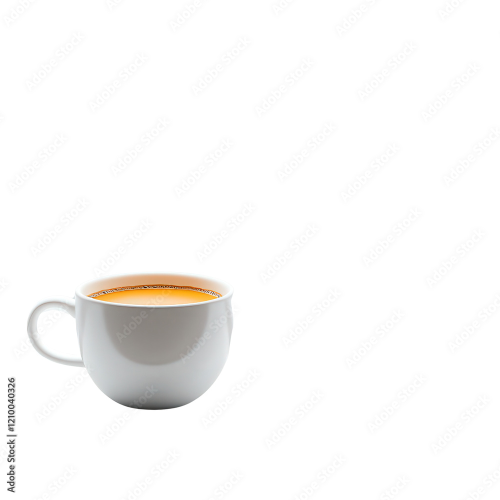 Simple White Cup with Hot Beverage on White Background Simple White Cup with Hot Beverage on White Background
