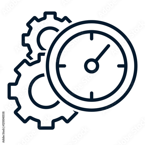 Gears, clock. Concept efficiency. Vector linear icon isolated on white background.