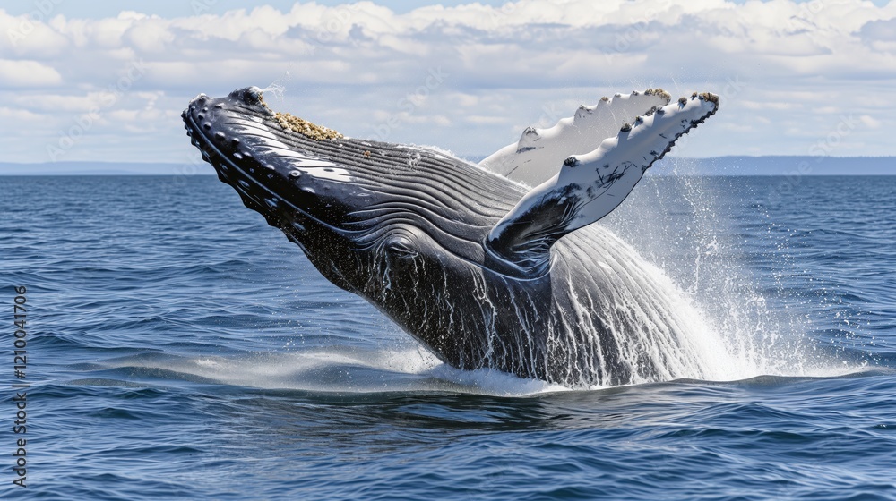 Fototapeta premium Majestic Humpback Whale Breaching the Ocean Surface with Dramatic Splash