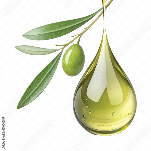 Realistic 3d fresh olive oil drop with olive fruit and leaf Isolated on white background.