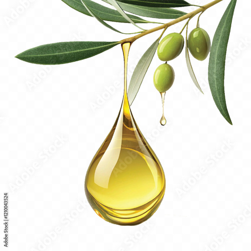 Realistic 3d fresh olive oil drop with olive fruit and leaf Isolated on white background.