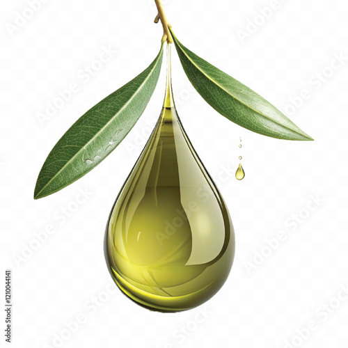 Realistic 3d fresh olive oil drop with olive fruit and leaf Isolated on white background.