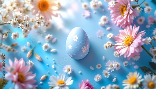 Pastel Easter Egg Decorated with Delicate Flowers