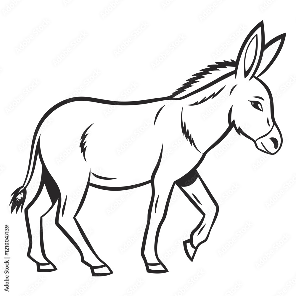 Fototapeta premium donkey side view, logo, black outline vector drawing
