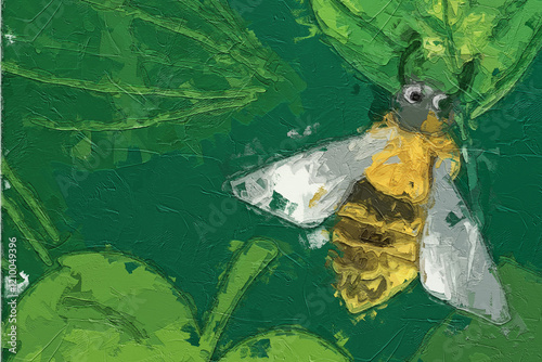 Various oil paintings, flowers, butterflies, dragonflies, bees, beautiful tropical leaves