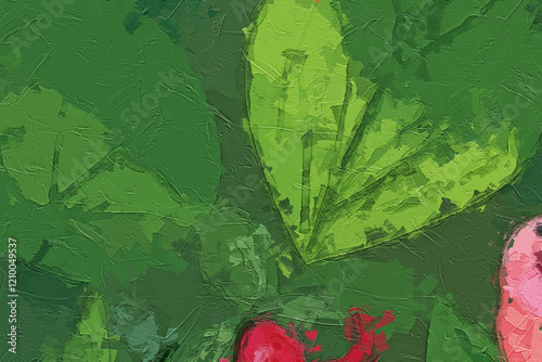 Various oil paintings, flowers, butterflies, dragonflies, bees, beautiful tropical leaves