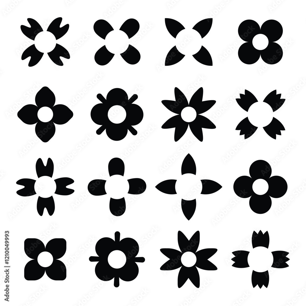 Fototapeta premium black flower icon set vector illustrator