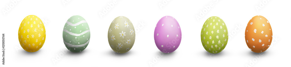 A collection of brightly painted traditional easter eggs, a traditional easter gift for this religious event, isolated against a transparent background