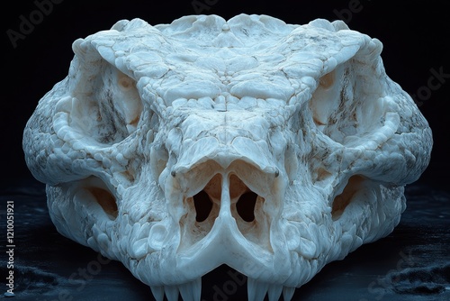 Reptile skull, dark background, studio shot, death, anatomy