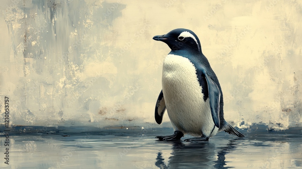 Obraz premium Penguin standing water textured background zoo animal wildlife