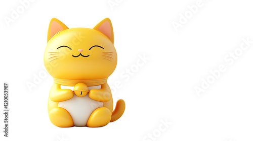 Cute 3D illustration of yellow  cat isolated on white background 
