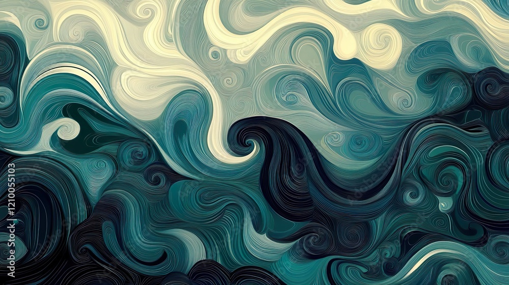An abstract design with swirling, wavy forms in shades of blue, white, and dark green creates a visually engaging texture with a sense of fluid movement and organic patterns. An abstract design with swirling, wavy forms in shades of blue, white, and dark green creates a visually engaging texture with a sense of fluid movement and organic patterns.