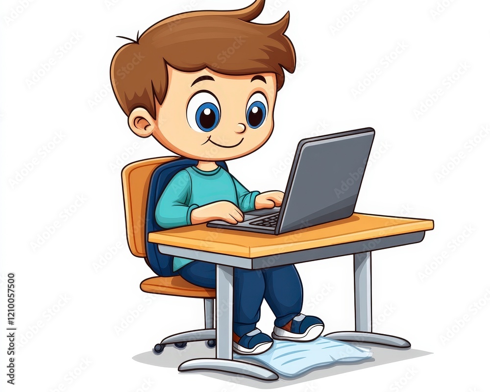 Cheerful Child Engaged in Learning with Laptop in Classroom Setting Cheerful Child Engaged in Learning with Laptop in Classroom Setting