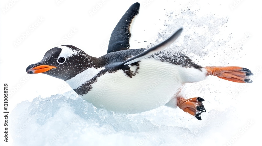 Fototapeta premium Penguin swimming gracefully in the icy water, a stunning image of wildlife in action