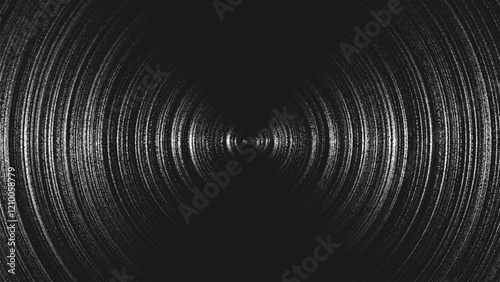 Concentric black and white circle texture pattern create rhythmic flow aesthetic and timeless retro feel. Vinyl record grooves. Dotwork. Pointillism. Noisy grainy dots shading . Vector illustration