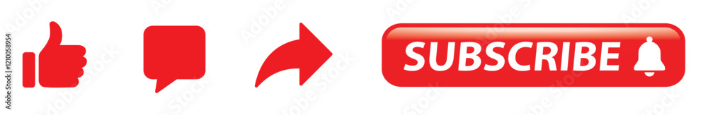 Social media icons set: like, thumbs up, comment, share, subscribe. 1 - Vector Illustration