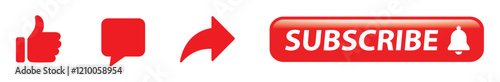 Social media icons set: like, thumbs up, comment, share, subscribe. 1 - Vector Illustration