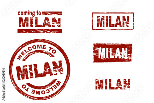 Welcome to Milan roter Stempeldruck auf weißem Hintergrund
