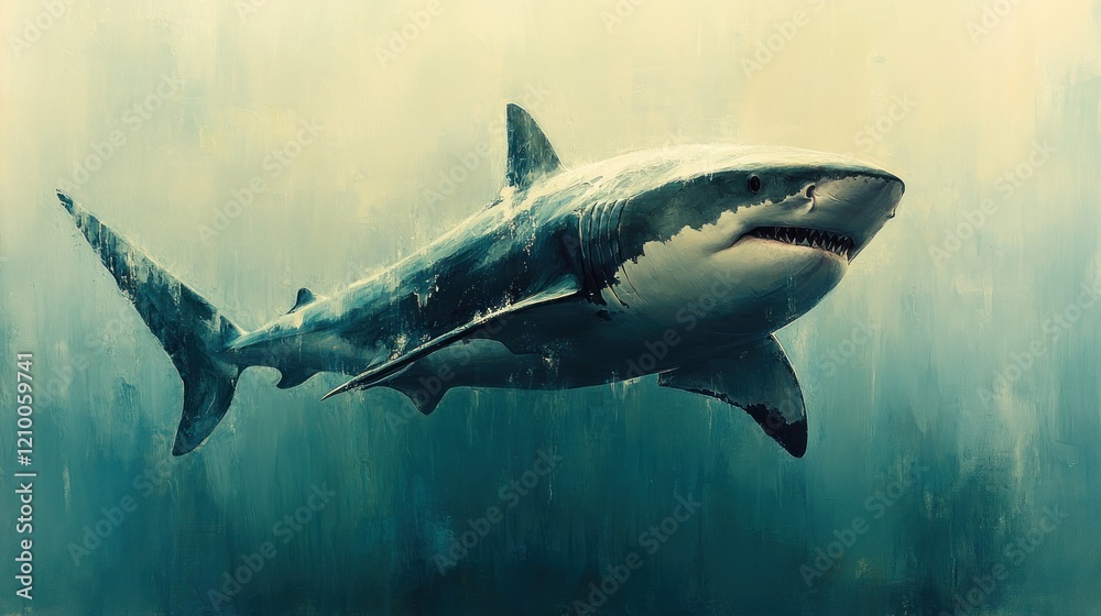 Obraz premium Great white shark swimming ocean aquarium, underwater, poster