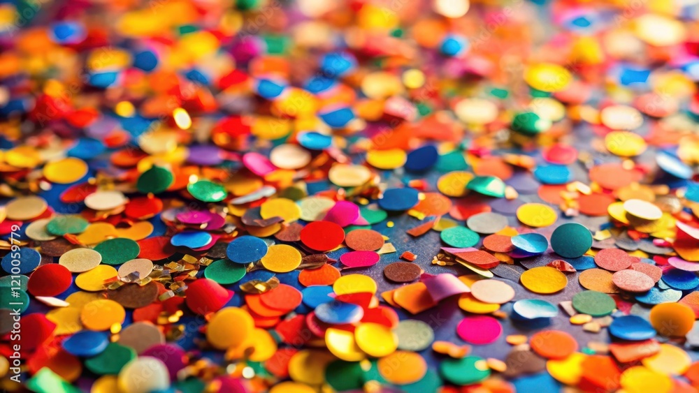A vibrant scattering of multicolored round confetti, a festive backdrop of bright and cheerful paper circles A vibrant scattering of multicolored round confetti, a festive backdrop of bright and cheerful paper circles