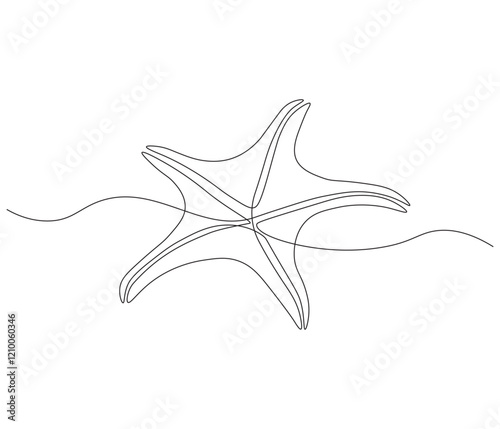 Continuous one line drawing of starfish. Starfish symbol of resilience and hope. Single line drawing illustration of starfish. Concept vector art. Doodle line illustration.