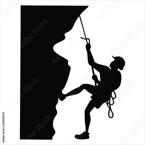 Rock Climbing Vector Silhouette Illustration for Mountain Clipart Designs
