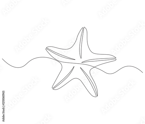 Continuous one line drawing of starfish. Starfish symbol of resilience and hope. Single line drawing illustration of starfish. Concept vector art. Doodle line illustration.