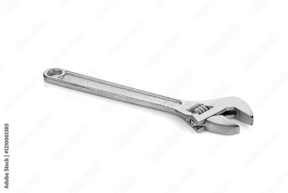 Adjustable wrench isolated on white background with clipping path. Chrome vanadium wrench. Industrial spanner. Adjustable wrench isolated on white background with clipping path. Chrome vanadium wrench. Industrial spanner.