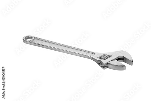 Adjustable wrench isolated on white background with clipping path. Chrome vanadium wrench. Industrial spanner. photo