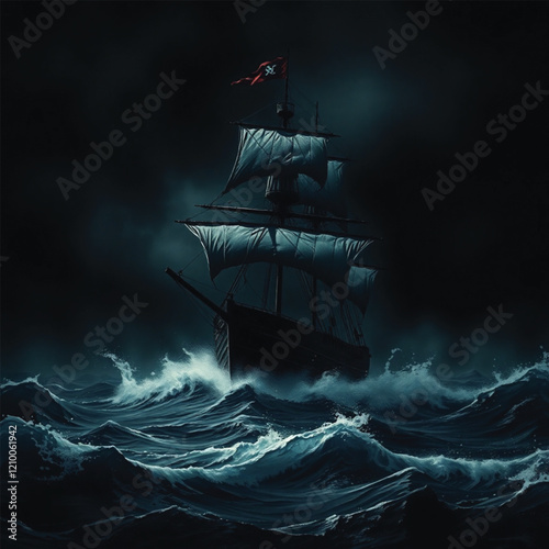 pirate ship in the stormy sea