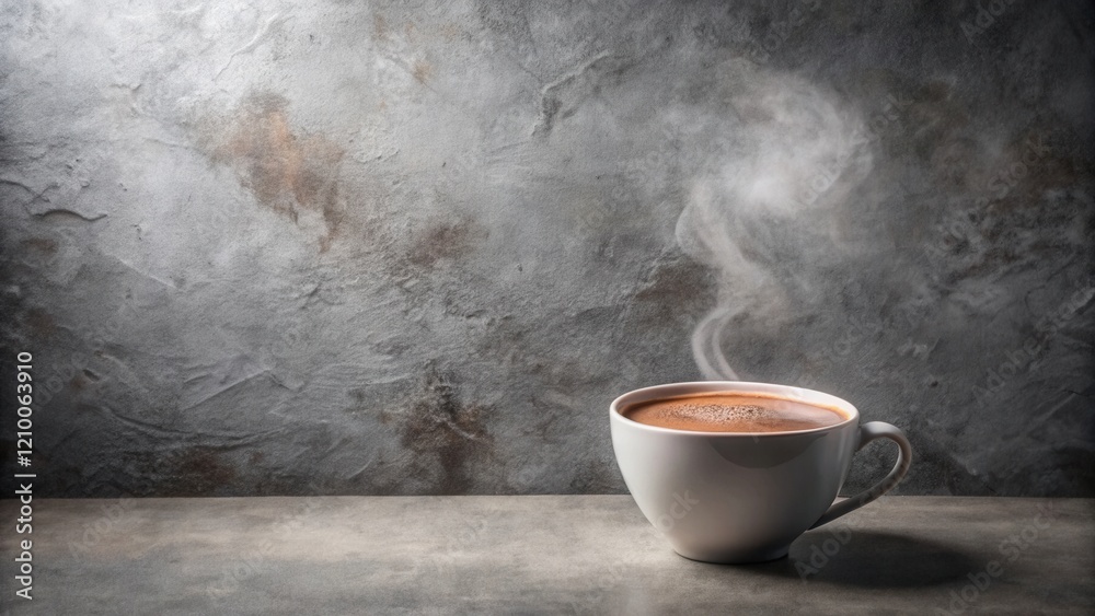 Aromatic Steam Rising from a Mug of Warm Beverage on a Rustic Surface Aromatic Steam Rising from a Mug of Warm Beverage on a Rustic Surface