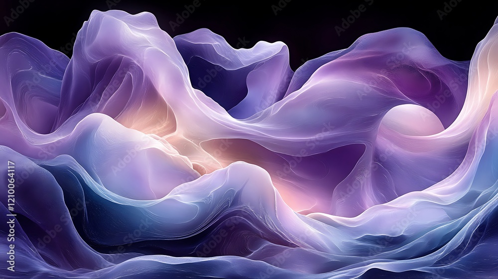 Obraz premium Dreamy Drapery: Abstract image of flowing, translucent fabrics in shades of purple, blue, and lavender, creating a dreamy and ethereal landscape.