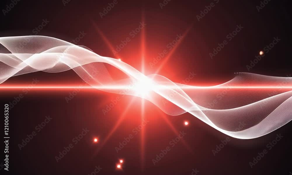 Smooth, undulating white and red sine waves overlapping each other, with a glowing central point where the waves meet