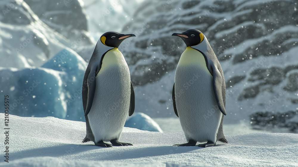 Fototapeta premium A pair of penguins in a beautiful ice location.
