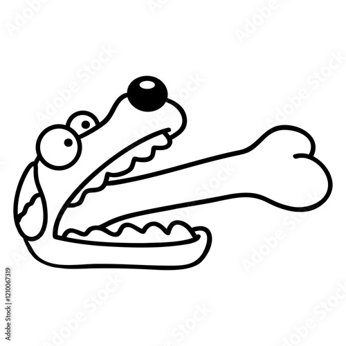 Dog Greedy Hungry Eats Too Big Bone Swallowed Fun Design Lover Art Vector Illustration Card T-Shirt Poster Sticker Graphic Print Decorative Drawing Isolated Logo Decoration Symbol Creative Cool Style

