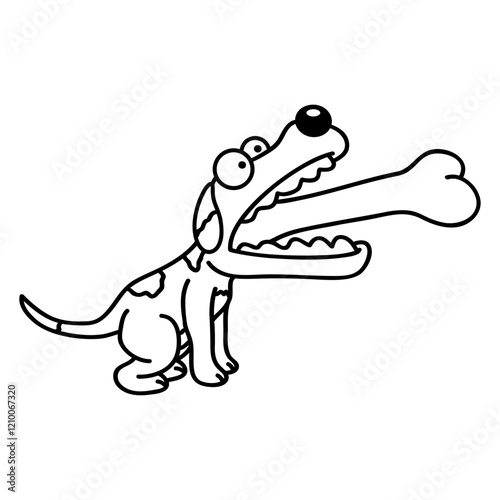 Dog Greedy Hungry Eats Too Big Bone Swallowed Fun Design Lover Art Vector Illustration Card T-Shirt Poster Sticker Graphic Print Decorative Drawing Isolated Logo Decoration Symbol Creative Cool Style
