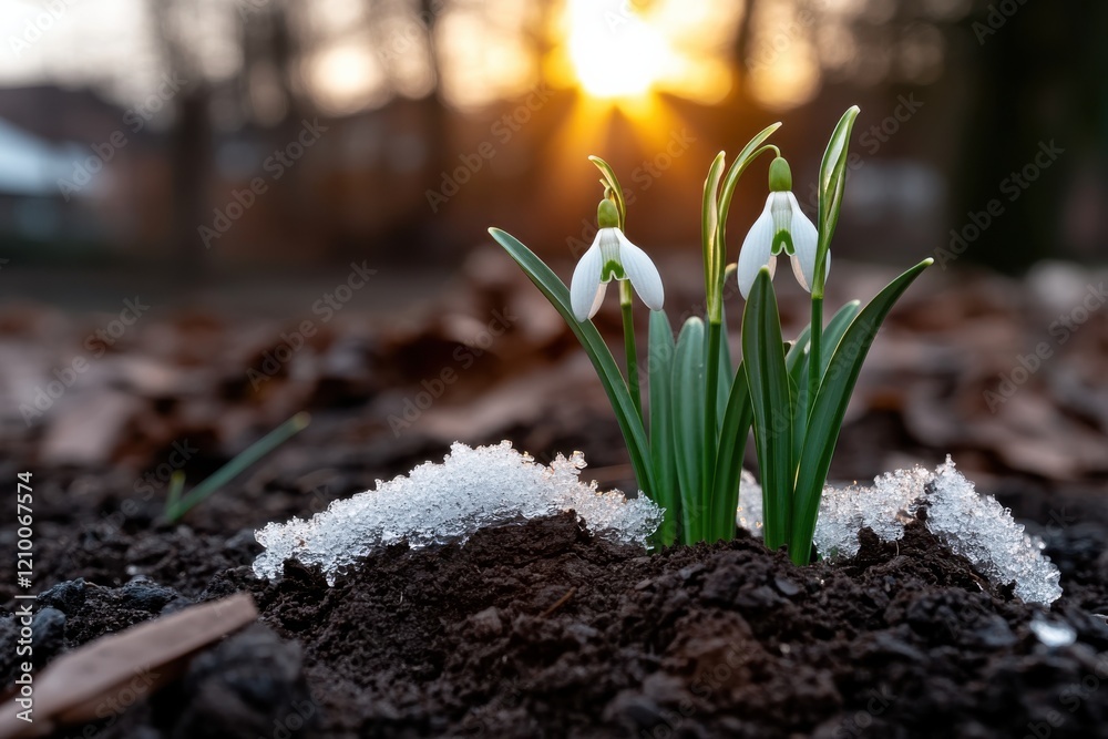 Snowdrops bravely bloom from the cold, icy ground, with shimmering snowflakes around them, creating an enchanting scene filled with the promise of spring and life. Snowdrops bravely bloom from the cold, icy ground, with shimmering snowflakes around them, creating an enchanting scene filled with the promise of spring and life.