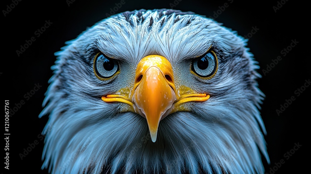 Fototapeta premium Intense Bald Eagle Portrait, Dark Background, Wildlife, Conservation