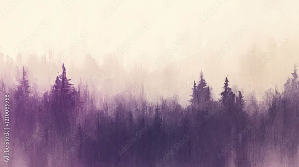 Obraz premium Purple Hues of a Misty Forest Landscape