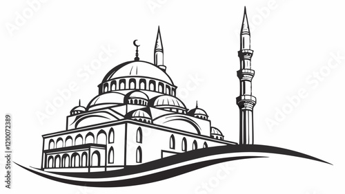 mosque logo, black outline vector graphic