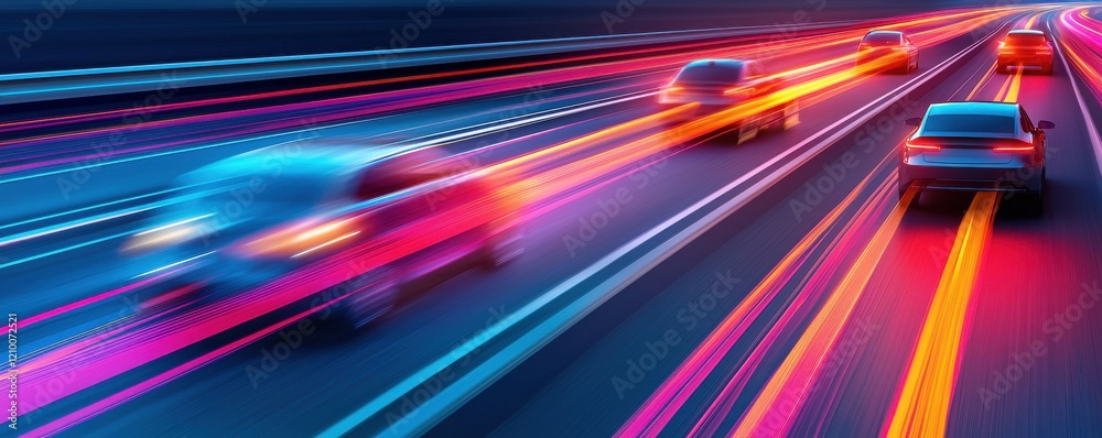 A dynamic night scene showing cars in motion with vibrant light trails, creating a sense of speed and energy on a busy roadway. A dynamic night scene showing cars in motion with vibrant light trails, creating a sense of speed and energy on a busy roadway.