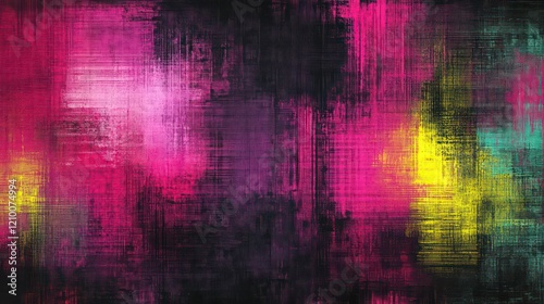 Vibrant Neon Glitch Effect with Pixelated Abstract Design – Cyberpunk Digital Art Background