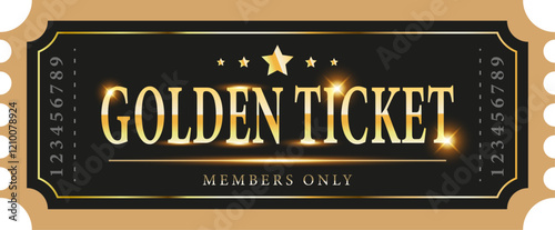 Golden ticket for rich people on dark background. Vector illustration.